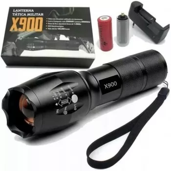 LANTERNA TATICA X900 PROFISSIONAL LUZ DE LED ALTA LUMINOSIDADE C/ CARREGADOR